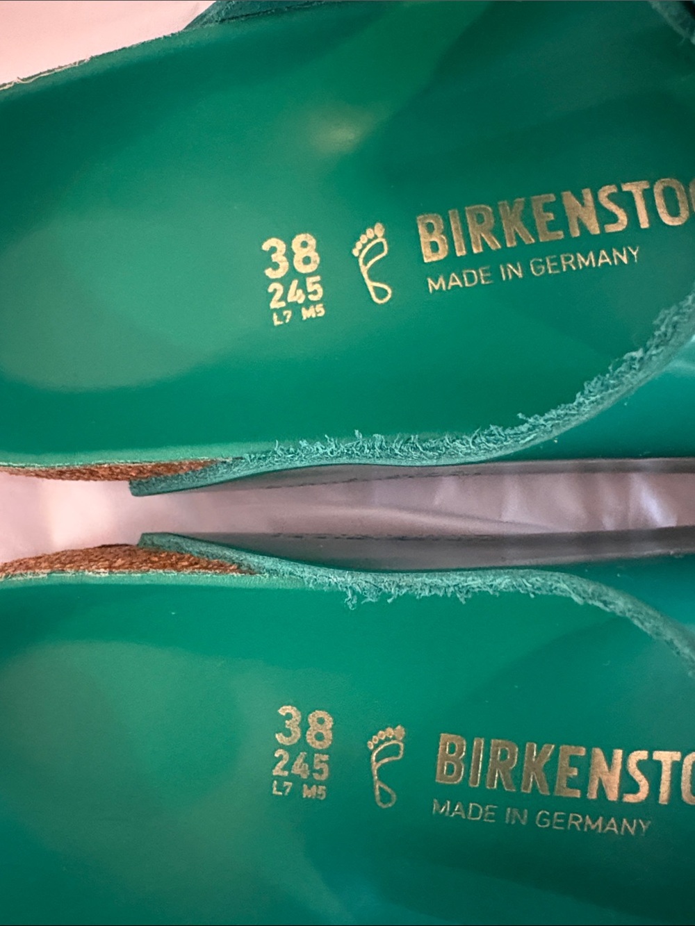 Birkenstock Arizona Two-Strap Slide Sandals in Teal with Gold Buckles - Picture 4 of 11